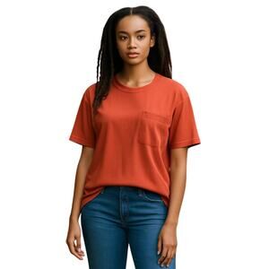 Carole Little Silk Pocket T-Shirt Top Blouse Womens 6 Small  Short Sleeve Orange